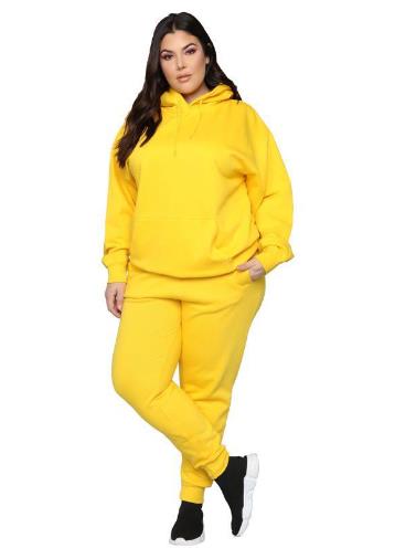 Loose And Casual Solid Color Hooded Long-sleeved Sweater Suit Plus Size