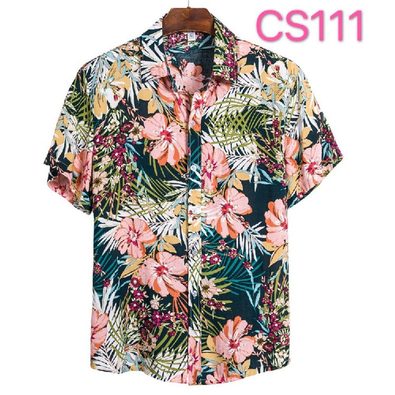 Printed Casual Short-sleeved Shirt Youth Fashion Floral Shirt
