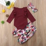 Printed jumpsuit pants headband three-piece