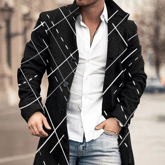 Autumn And Winter New Men's Woolen Stand Collar Medium Long Pocket Casual Coat