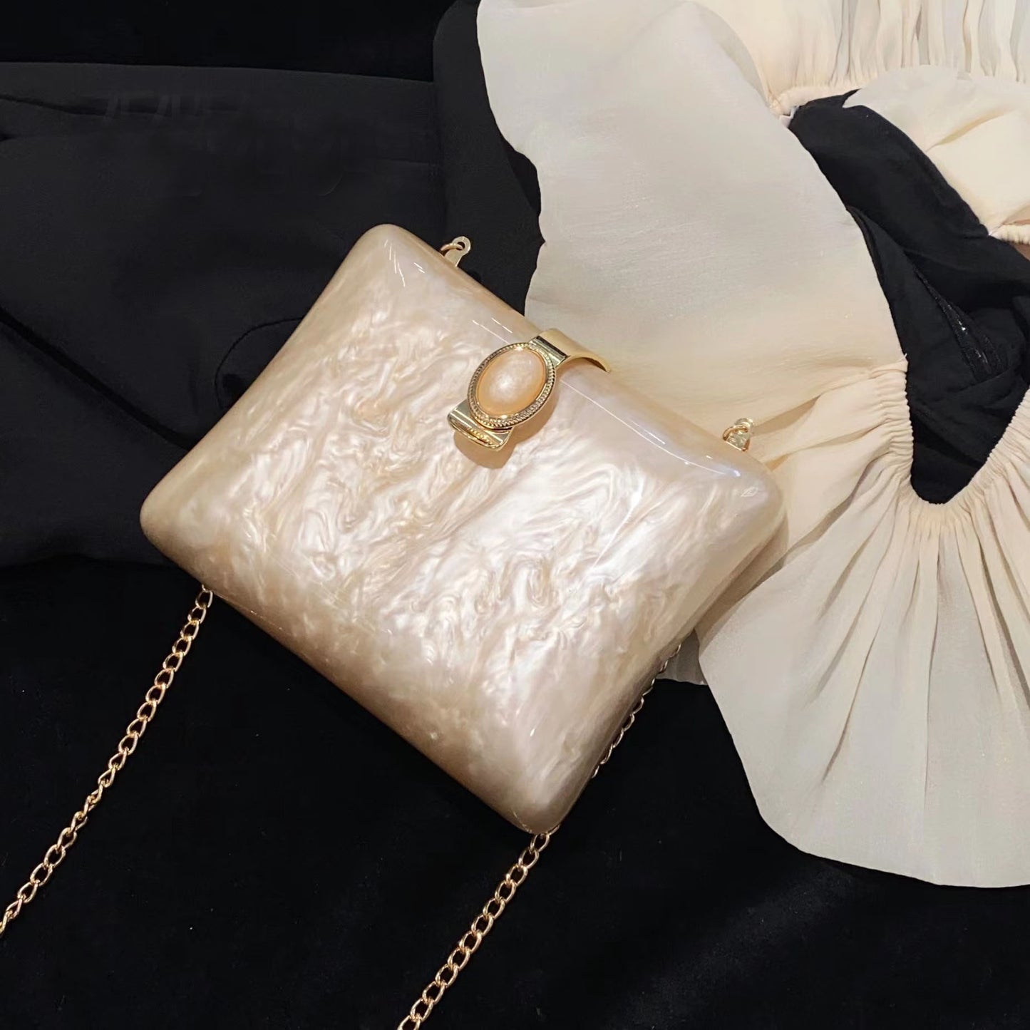 Fashion Acrylic Evening Bag Champagne Cltuch Bags Crossbody Prom Women Luxury Pearl White Wedding Party Day Bag