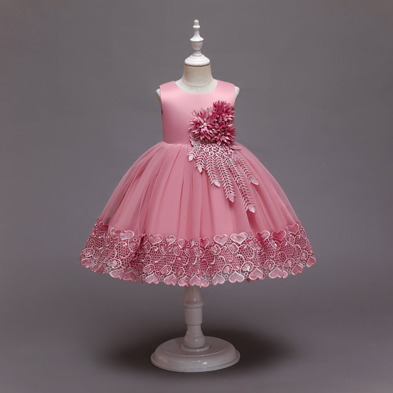 Spring Flower Girl Host Evening Birthday Show Children's Princess Skirt Long-sleeved Dress
