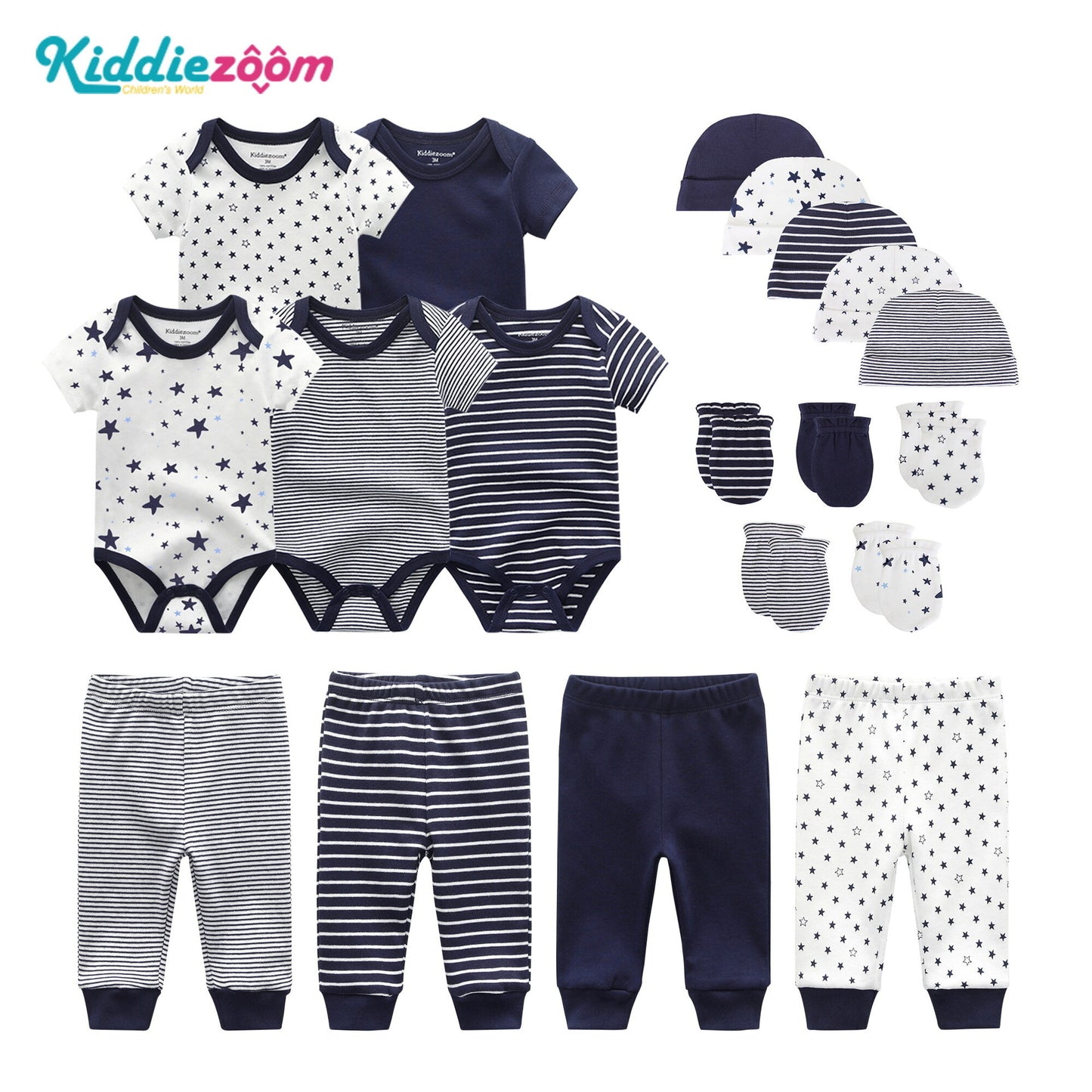 Kiddiezoom Pure Cotton Star 19 Piece Set Baby Wrap Pants Hat Gloves Combination Set