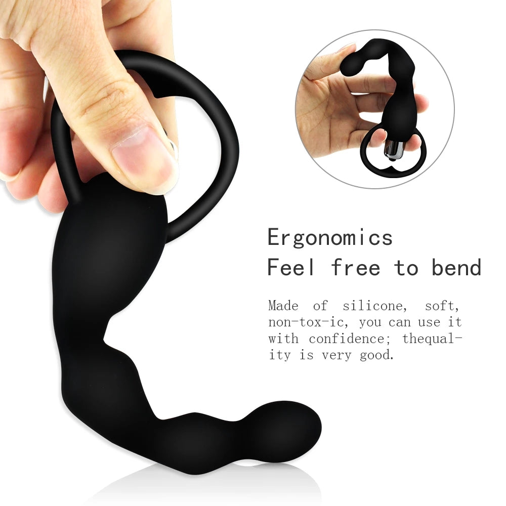 Silicone anal plug vibration pull beads anal vibrator stick rear court massage masturbator adult sex health care