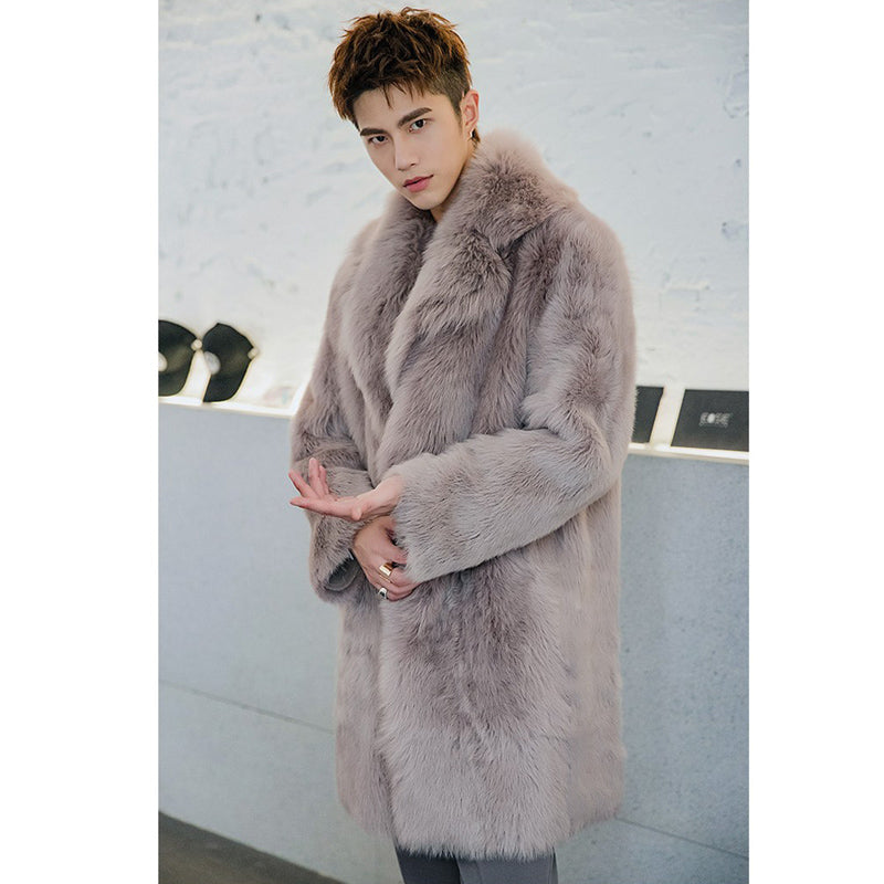 Men's fur wool coat autumn and winter new imitation fox fur coat fur winter warm leisure windbreaker large size