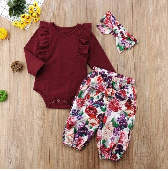Printed jumpsuit pants headband three-piece