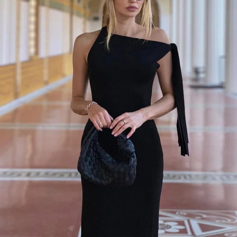 New Summer Women Sleeveless Slim Long Dress Fashion Spaghetti Strap Banquet Dress Elegant O-neck Lace Up High Waist Party Dress