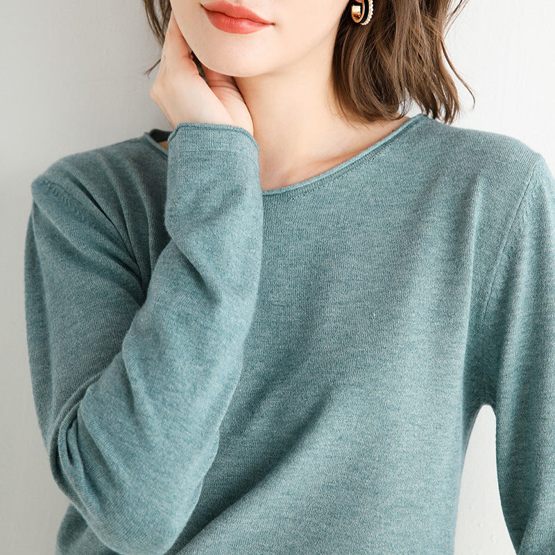 Korean version 2020 autumn and winter Korean version new v-neck loose sweater women's long-sleeved solid color inner pullover knitted bottoming shirt, v-neck loose sweater women, solid color inner pullover knitted