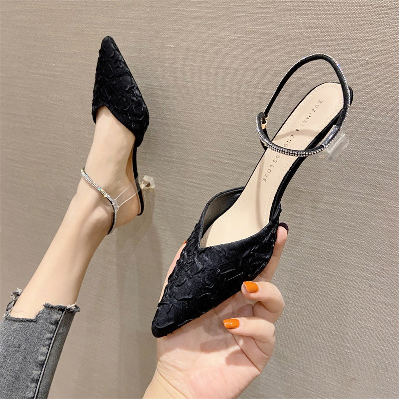 Women's Shoes High Heel Slippers New Simple Light Luxury All-match High Heels Women's Elegant Fashion Pointed Toe Baotou Thin Heel Strap