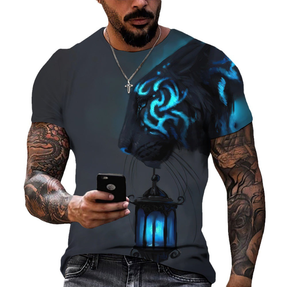 foreign trade Men's Fashion 3D cool lion Tiger digital printing trendy short sleeve T-shirt European and American summer