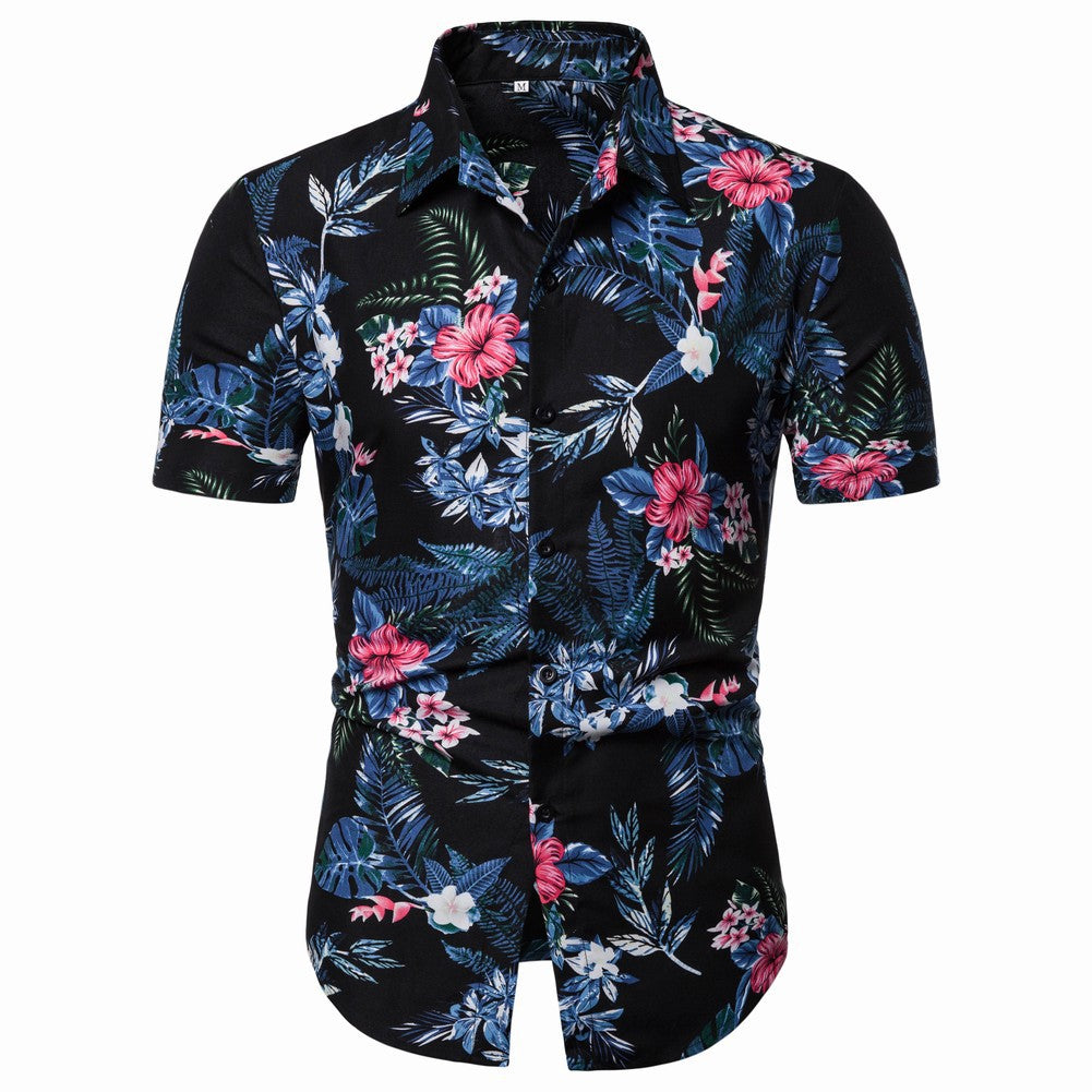 Fashion popular European and American men's casual short-sleeved flower shirt