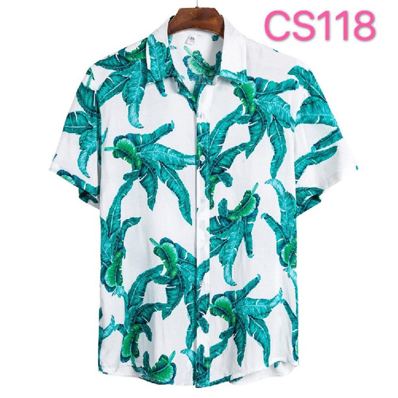 Printed Casual Short-sleeved Shirt Youth Fashion Floral Shirt
