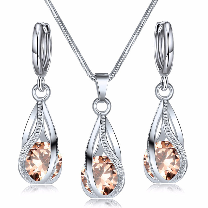 Obega Cubic Zirconia Necklace Set Lantern Design Multi Color Stone Pendant Necklace Drop Earrings Copper Material Rhodium Plated