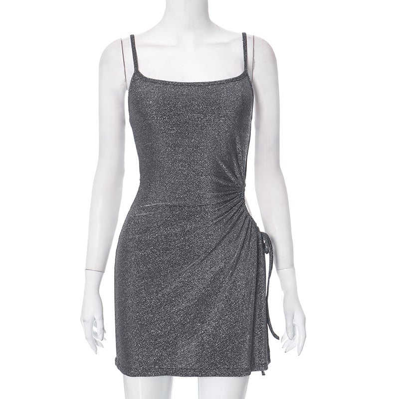 Women's Autumn Sleeveless Pleated Lace-up Cutout Strap Dress