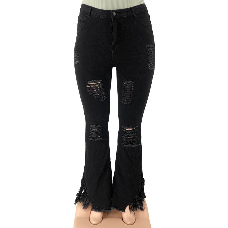 Plus Size 5xl Jean For Women Rhinestone High Waist Stretchy Denim Trouser Lady Fashion Flare Pants