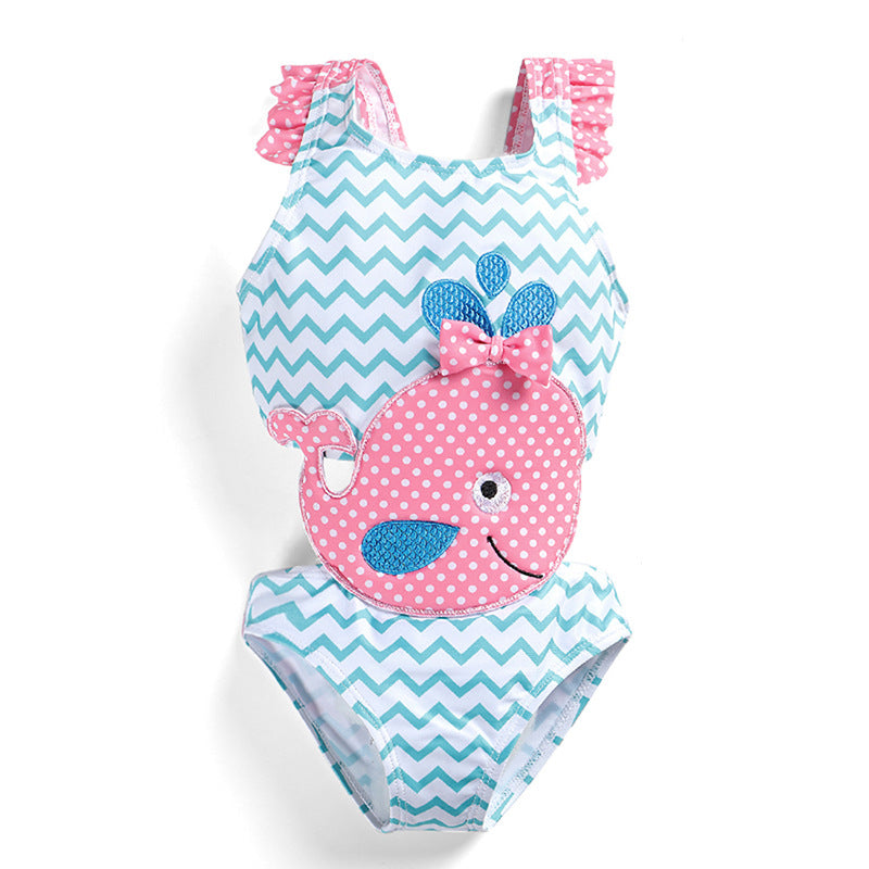 Children's Swimsuit Summer Whale Cute Baby Cartoon Girls One Piece swimsuit suitable for Ages 1-8