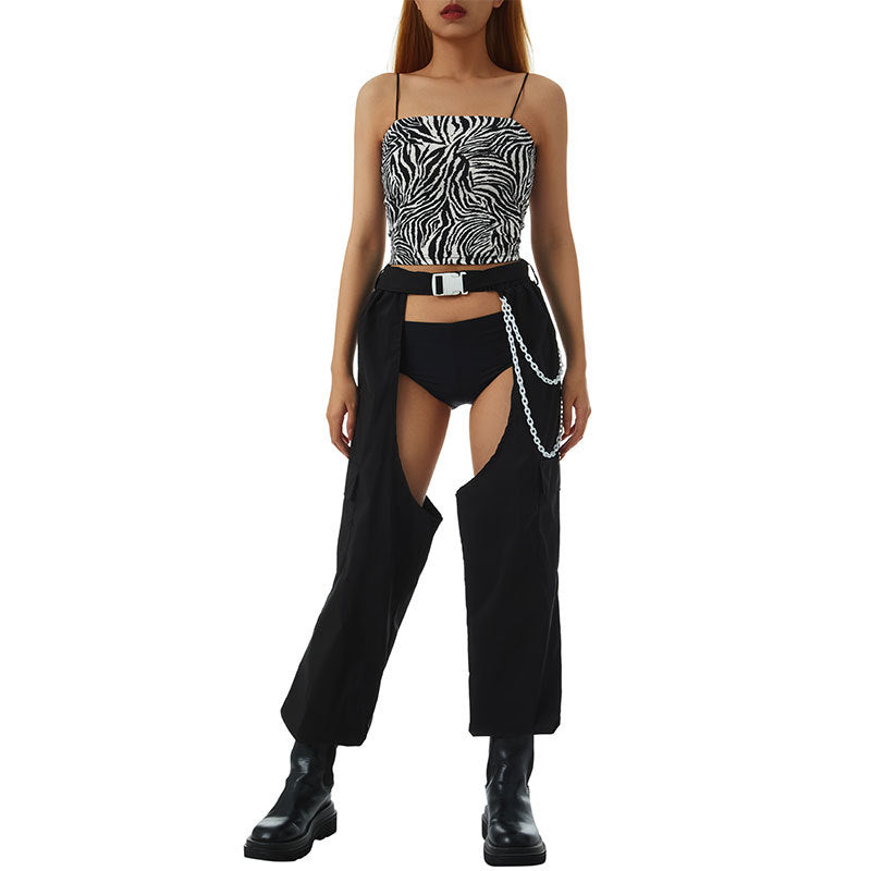 Thailand Tide brand hollow waist heavy work sequin belt casual pants women wild denim shorts two-piece cool personality