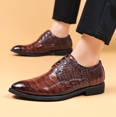 2024 new men's leather shoes business formal casual shoes crocodile pattern men's British Korean style pointed toe large size shoes