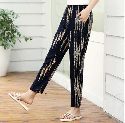 2020 summer new thin elastic waist middle-aged nine large size loose high waist mother casual pants female harem pants