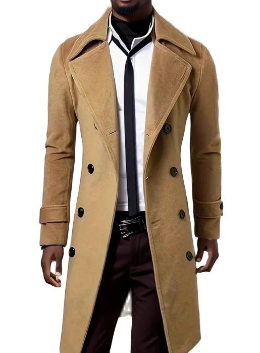 2024 European and American Fashion Autumn and Winter Men's Woolen Jackets Double-breasted Long Men's Clothes