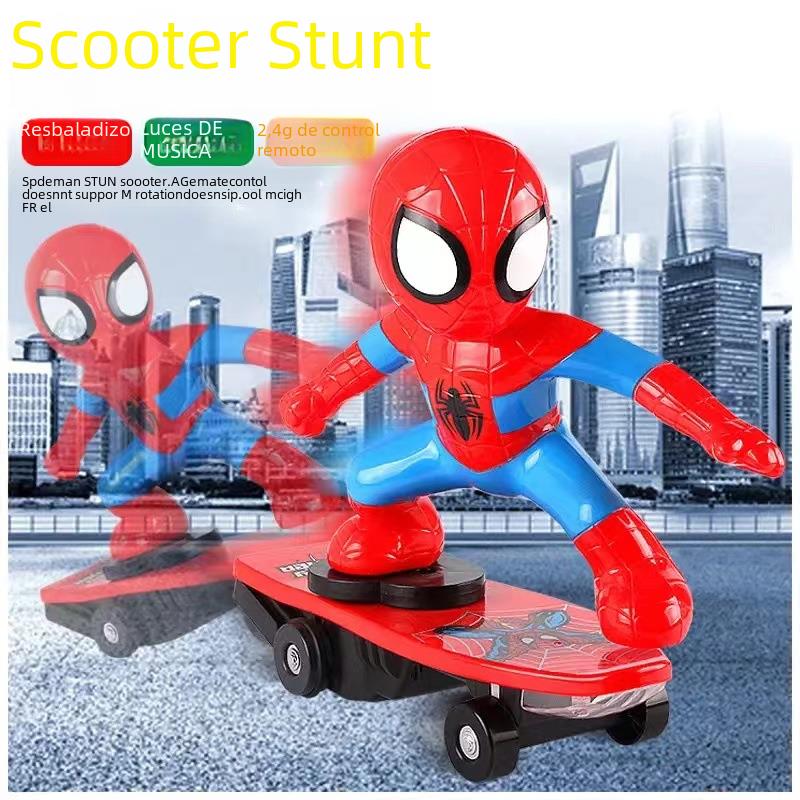 Cross-border Spider skateboard man stunt car with lights and music universal electric toy car fell up toys