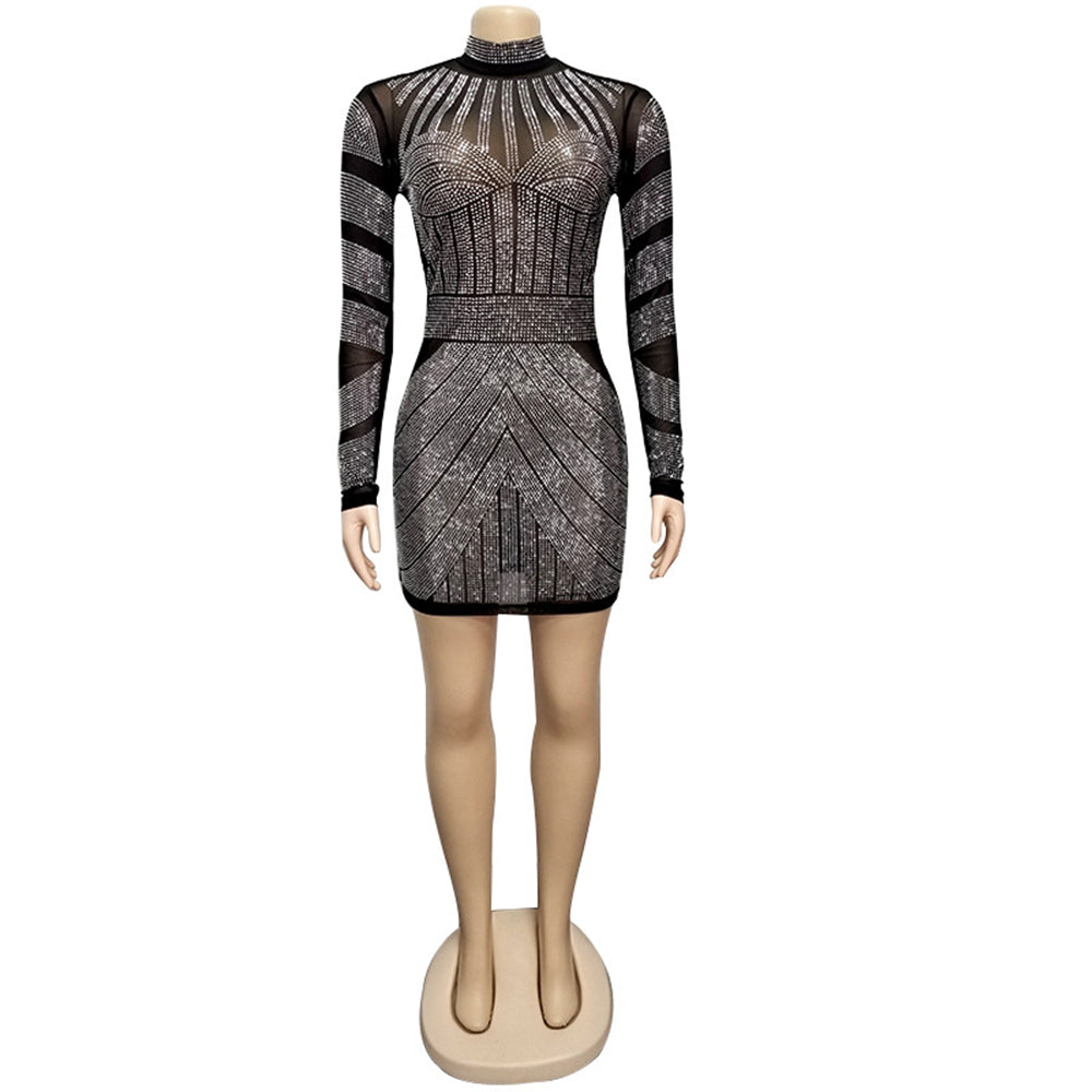 2023 Women Bandage Faisley Crystal Party Bodycon Mini Sexy Club Sequin Glitter Diamond See Through Dresses