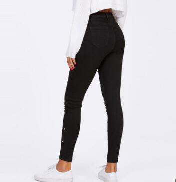 Skinny Jeans Pants Women Beaded Front Jeans Spring Summer Mid Waist Zipper Fly Long Denim Casual Pants