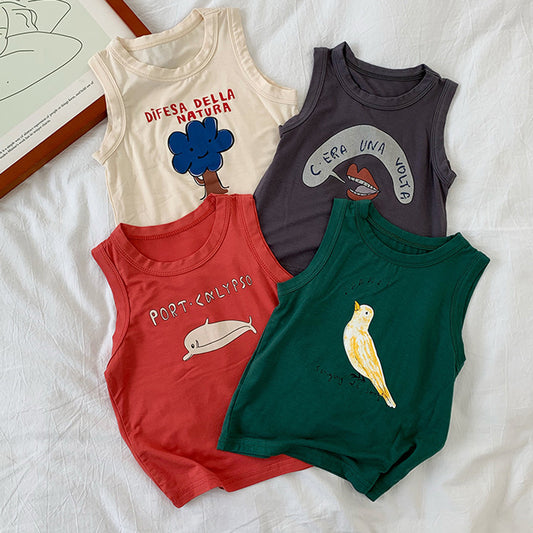 Summer  Children T Shirts Sleeveless Tops for Kids Cartoon Boys Tees Girls T-shirt Toddler Undershirts Baby Underwear