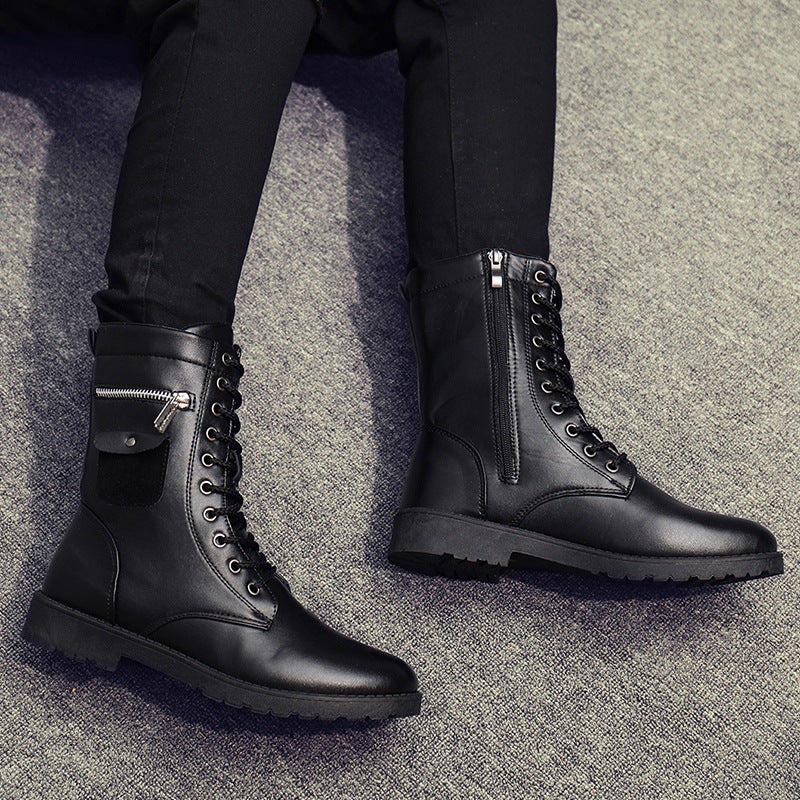 PU Leather Men Motorcycle Boots Men's Military Riding Hunting Walking Shoes Autumn Winter Mid-Calf Boots Brand Designer Boots
