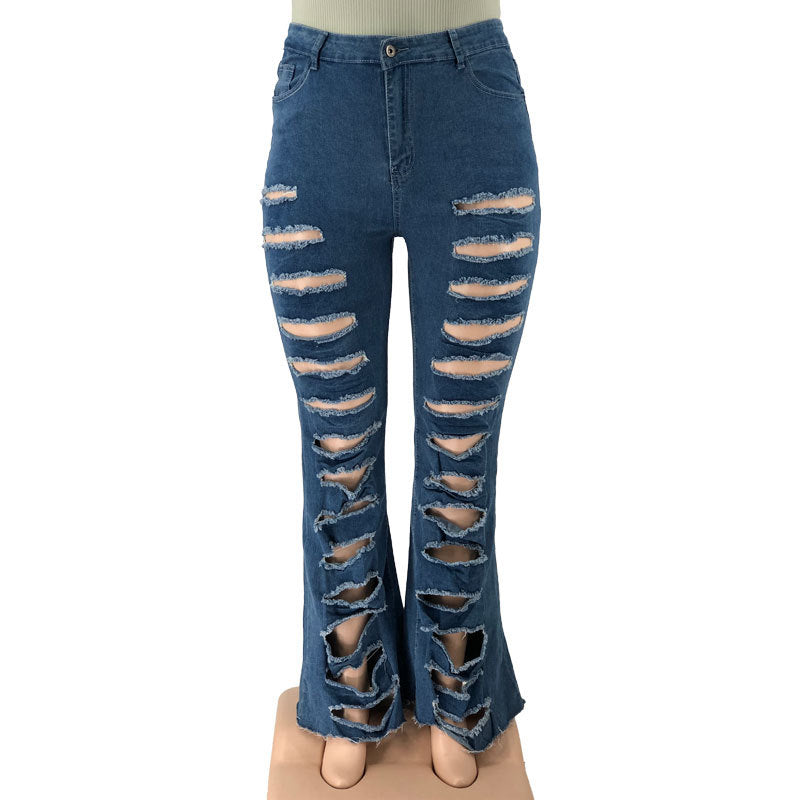 Plus Size Women Jean Summer Ripped Hole Denim Trouser Lady Fashion Solid Loose Pants Female Casual