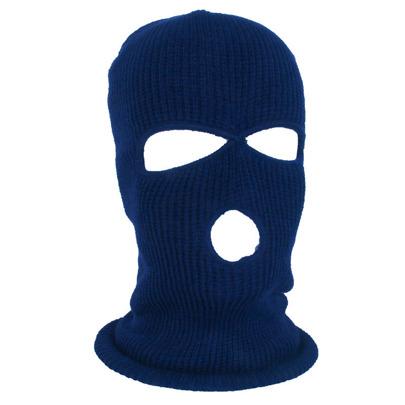 Winter Outdoor Warm Headgear Men's Ski Cold-proof Riding Mask Three-hole Cap Wool Knitted Sports Mask