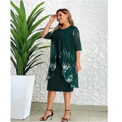 Large Size Elegant Temperament Women's Knitted Lace Cape Dress