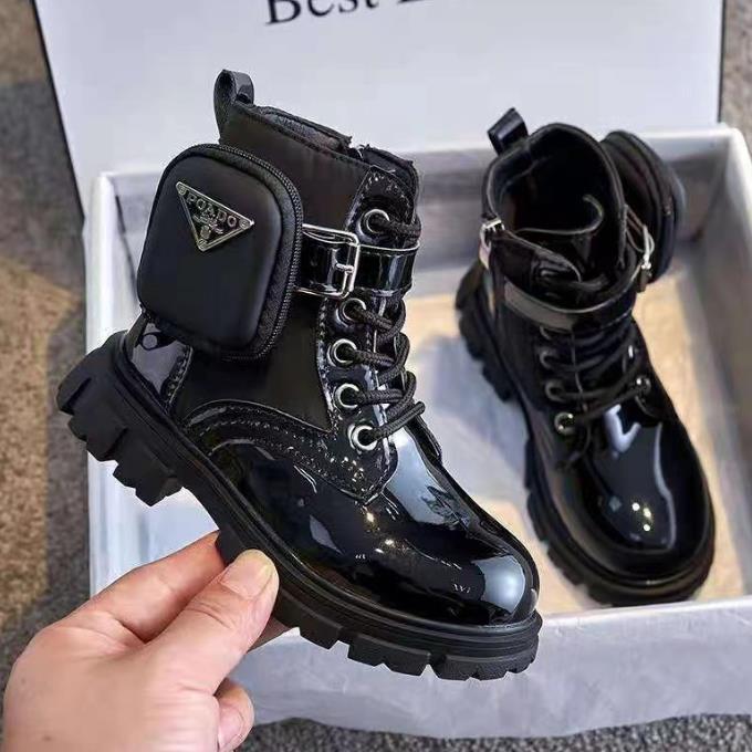 Children's Martin Boots Girls Leather Boots Fashionable Autumn And Winter New Middle And Older Children's Cotton Shoes Baby Bright Leather Surface Short Boots