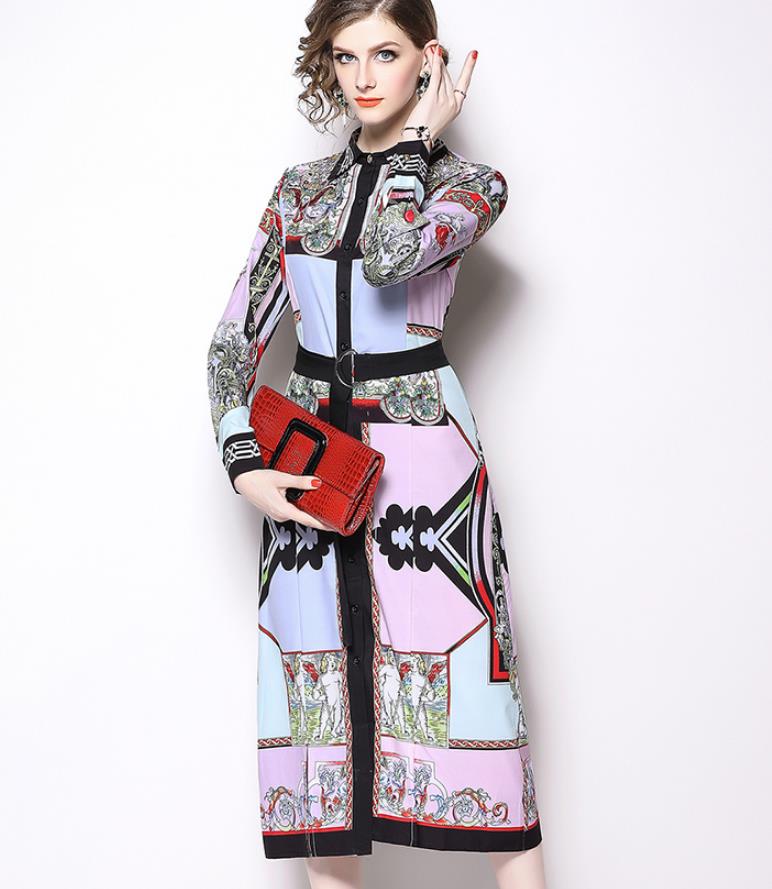 Spot real shot 5769-European station 2020 star catwalk new women's classical print shirt dress