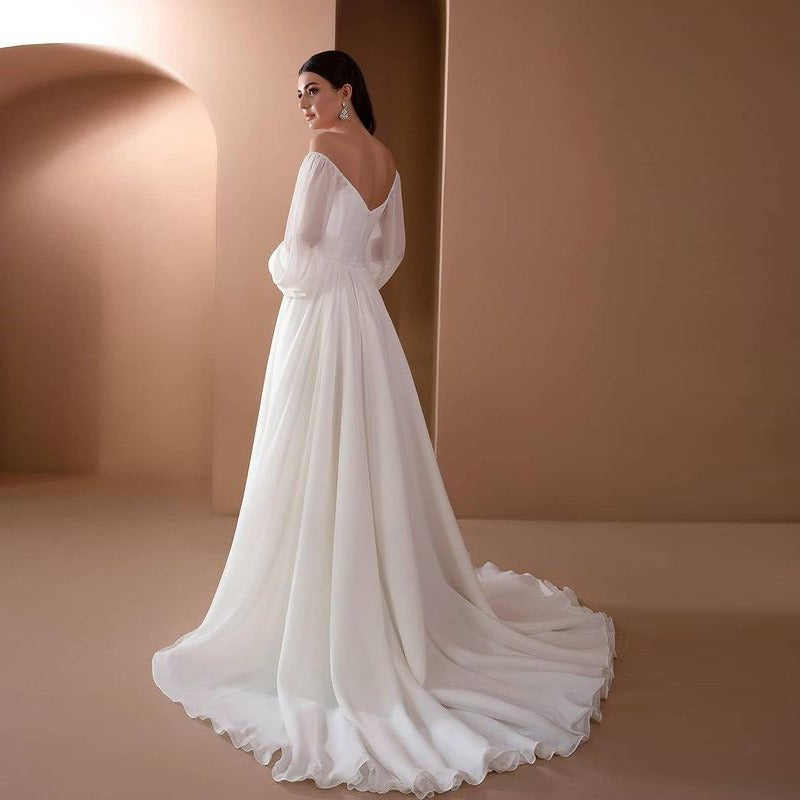 Off Shoulder Gown Wedding Dresses, Elegant Solid Ruched Mopping High Waist Dress for Wedding Party, Women's Clothing