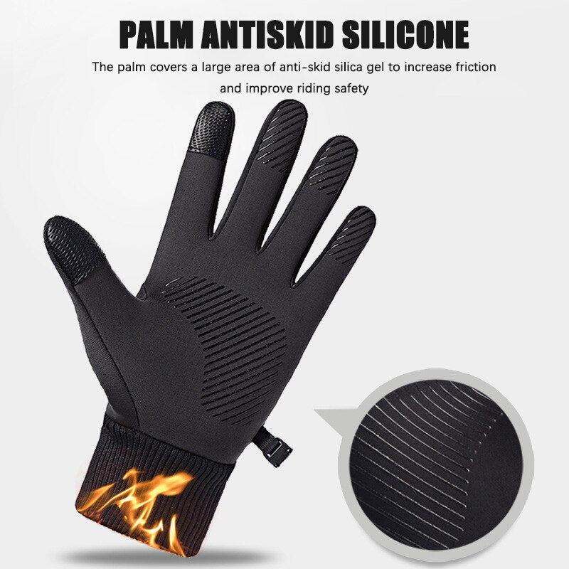 Black Warm Full Fingers Waterproof Cycling Outdoor Sports Running Motorcycle Ski Touch Screen Fleece Winter Gloves