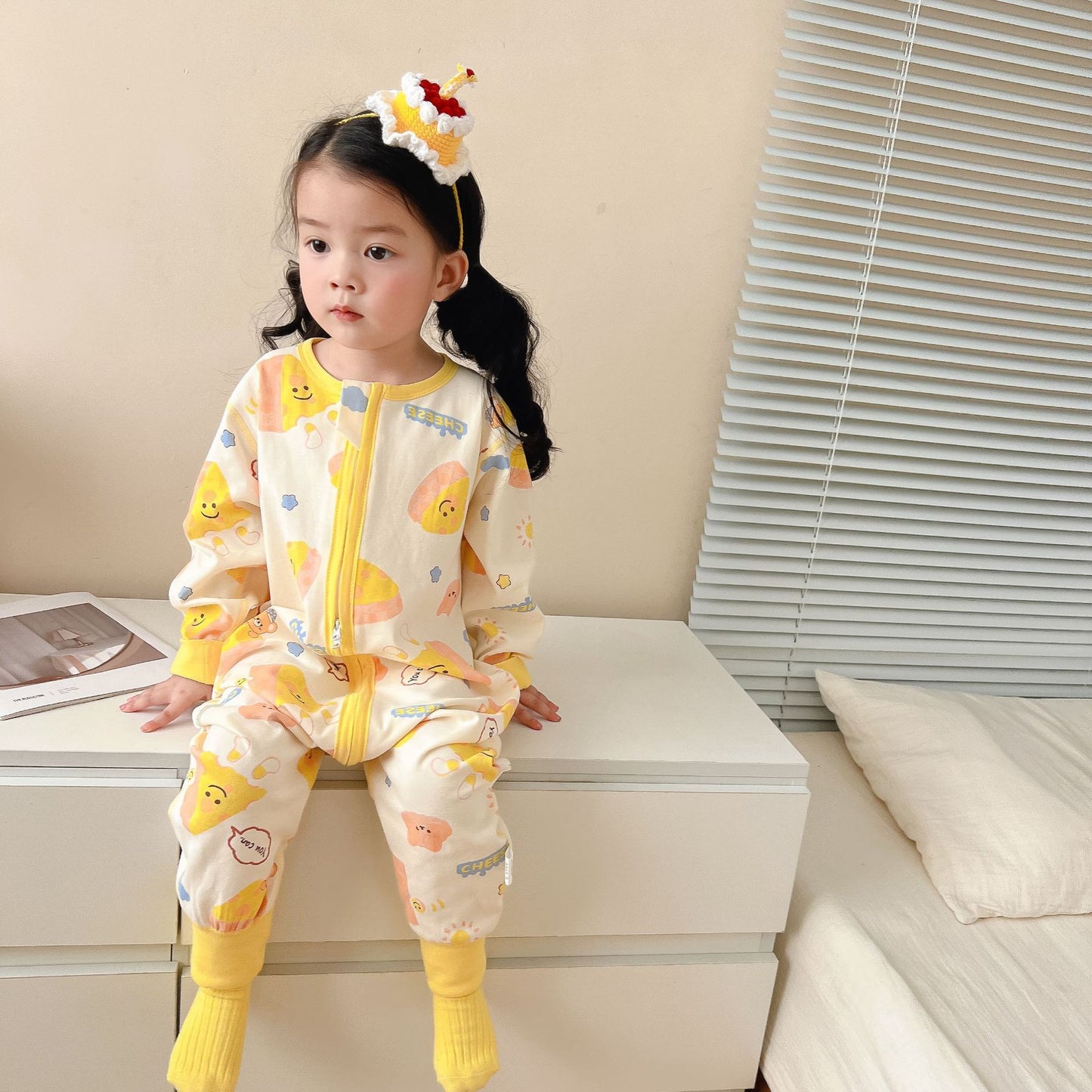 New double-layer baby one-piece split-leg sleeping bag children's anti-kick quilt spring, autumn and winter pajamas boys and girls cotton home wear