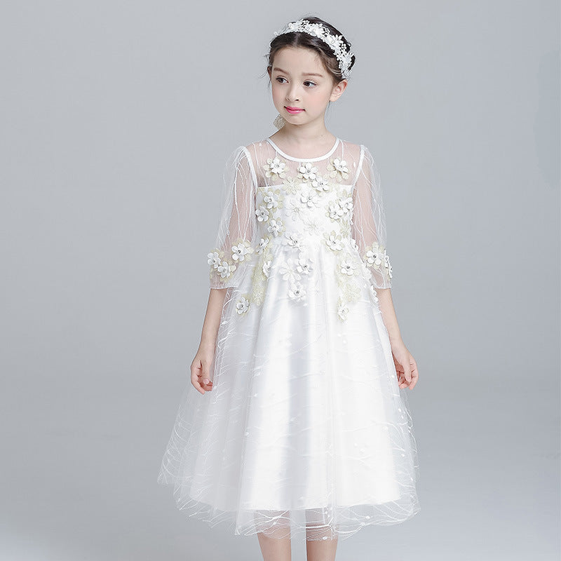 New girls princess dress flower girl dress birthday party dinner host long skirt wedding children's pettiskirt