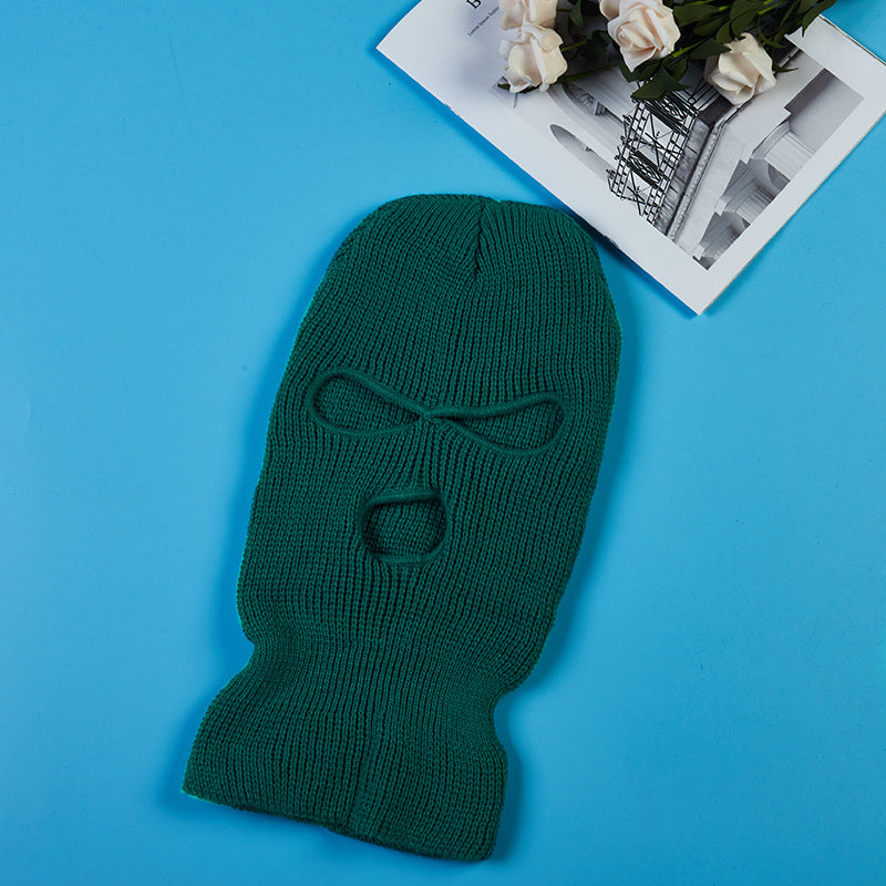 Winter Outdoor Warm Headgear Men's Ski Cold-proof Riding Mask Three-hole Cap Wool Knitted Sports Mask