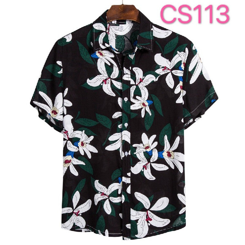 Printed Casual Short-sleeved Shirt Youth Fashion Floral Shirt