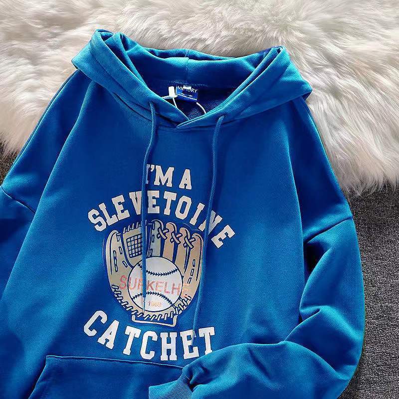 Dark green American baseball gloves printed Hoodie youth fashion Sweatshirt fall Vintage men's and women's loose Hoodie