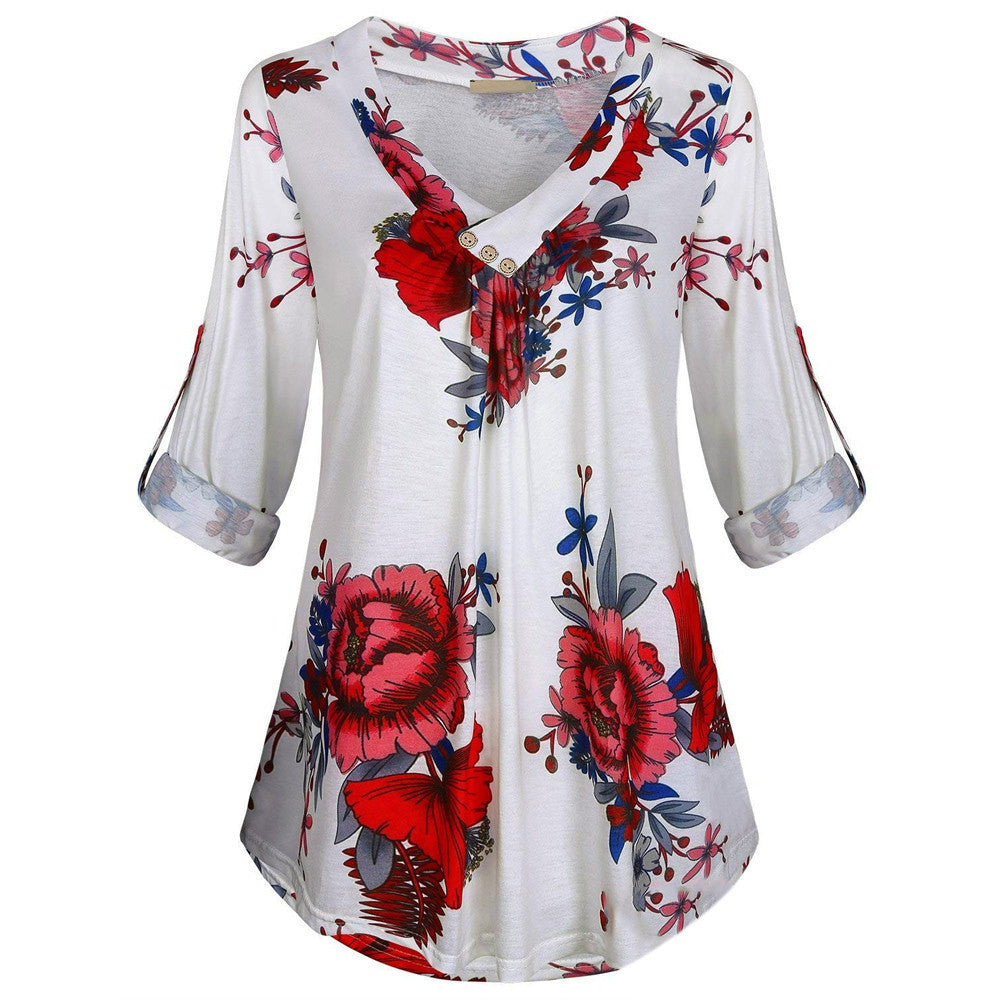 V-neck printed long sleeves