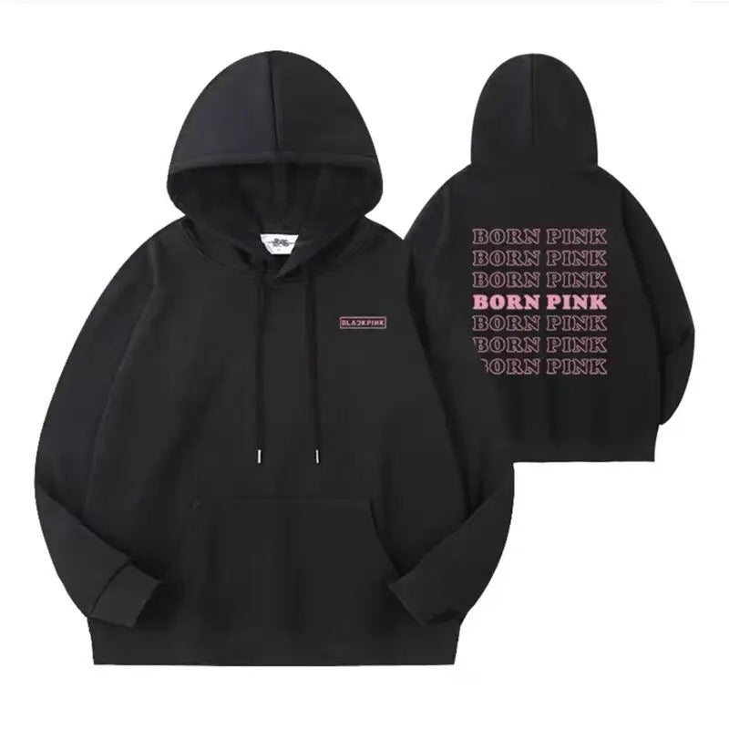 Y2K hoodie for women, long sleeve tops with bts print born pink fashion Harajuku, couple