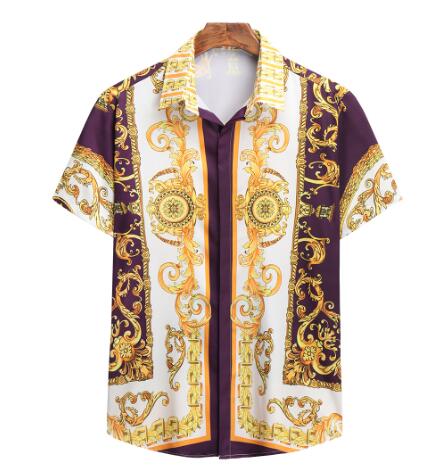 Foreign trade 2024 Summer new European and American plus size men's short sleeve court retro digital printing shirt shorts suit