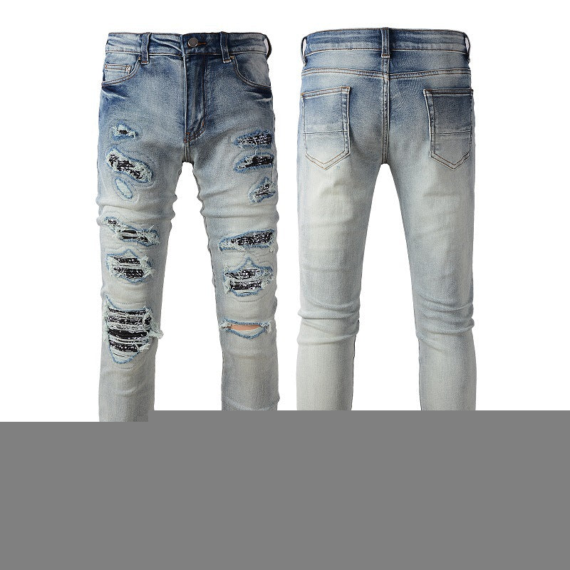 Men's Hole Slim Denim Pants