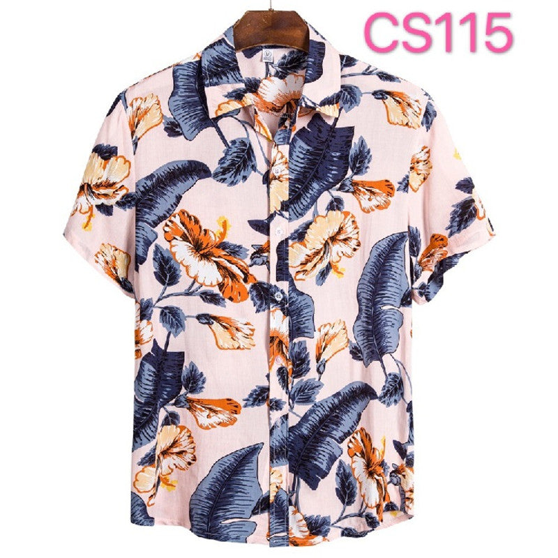 Printed Casual Short-sleeved Shirt Youth Fashion Floral Shirt