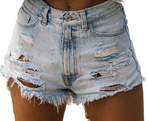 High Waist Ripped Tassel Denim Shorts For Women