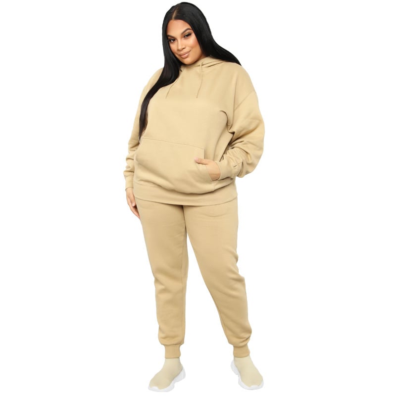 Loose And Casual Solid Color Hooded Long-sleeved Sweater Suit Plus Size