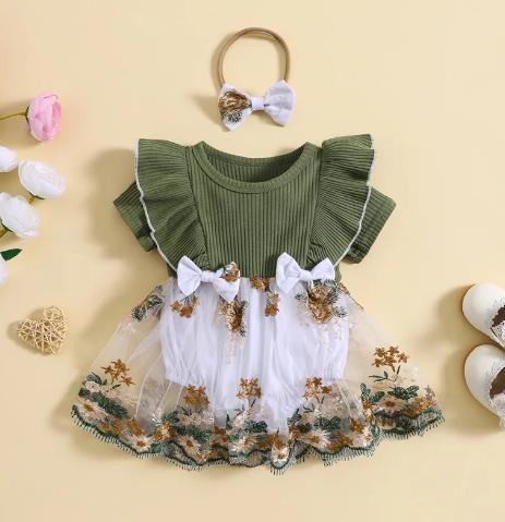 INS Summer New Toddler Baby Triangle Climbing Dress Mesh Dress Pit Strip Short Sleeve Stitching Princess Dress Cross-Border
