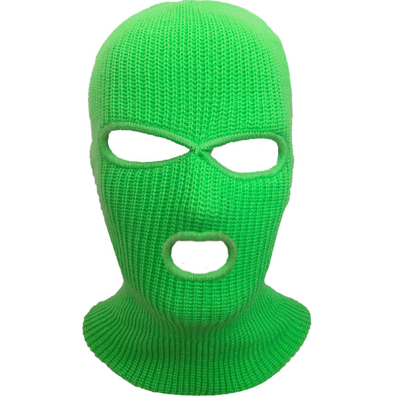 Winter Outdoor Warm Headgear Men's Ski Cold-proof Riding Mask Three-hole Cap Wool Knitted Sports Mask